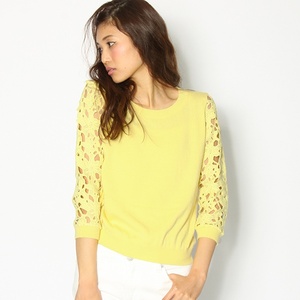 ★ Spring price reduction ★ Sample Vicky Vicky Cotton Spinning Sleeve Race Sea Sly See Pullover knit Bright Yellow ★ Stamp ★