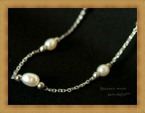 ★ Unicon ★ Small white freshwater pearl? ★ Silver color chain bracelet ★ 123