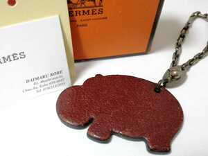 HERMES Hermes Charm Kavanimal Keychain Leather Dark Brown Strap