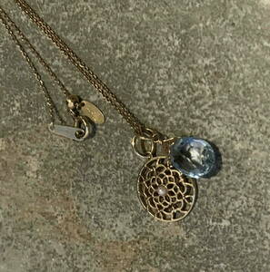 AGETE Agat K10 Warmer Charm Aquamarine Stone Charm &amp; 50cm Chain Set Set Souvenir Pearl Pendant Necklace