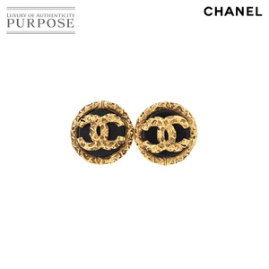 Chanel CHANEL Round Coco Mark Lava Earrass Black Gold 93P Vintage Accessories Vintage Earring 90151844