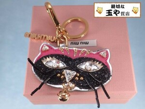 Miu Miu Black Cat Trick Crystal Keychain 5ARH85 With charm box