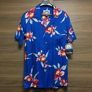 [Unused] Paradise Found Paradise Fund Rayon Aloha Shirt Flower Pattern Blue XS Size USA Deadstock Rare