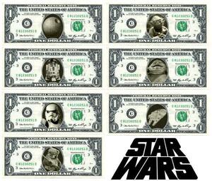 Popular movie! STAR WARS/Star Wars Genuine US official US officially recognized 1 dollar bill set