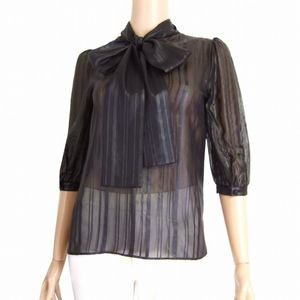 M Beauty/Ined INED Shies Rouz Blouse No. 9 (38/M equivalent) Black/Black glossy ribbon 7 -minute sleeve transparent material Tops and summer