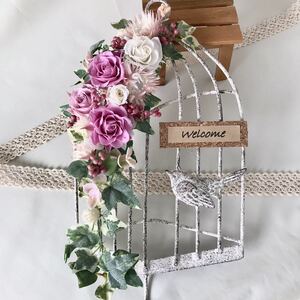 Handmade * Preserved flower * rose * birdcage wire wall hanging * artificial flower * celebration * Welcome