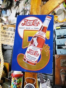 Pepsi Cola Gold / 5 Cent Emboss Tin Sign American miscellaneous goods American miscellaneous goods sign plate