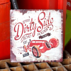 Antique embossed plate "Dirty Side" (SQUARE Sign) / Tin Signs / Tin Signs / American miscellaneous goods /