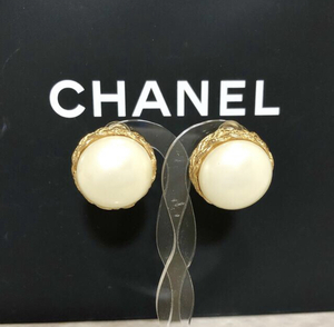 Chanel Earring Pearl Pearl Gold Gold Chain Maru Vintage ☆