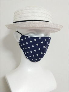 Cloth mask ◆ Polka dot pattern/navy x white ◆ Print/reversible/Made in Japan/fashionable/wash/cotton fabric/cotton/adult/simple