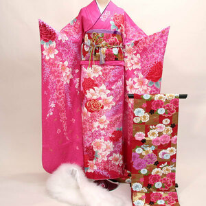 Kimono Kimono Full Set Pure Silk Hyakka Ryoran 7 days Rental of all 20 points Certificate Ceremony Yasudaya Co., Ltd. [Rental] R7