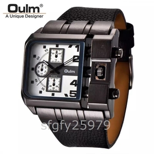 498 ☆ New Watch Men OULM Quartz HP3364 Steam Punk Retro Leather Band White