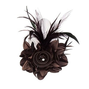Corsage Hair Clip Gorgeous Flower Flower Feather (Brown)