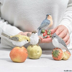 3 sets of small bird fruit ornaments gardens ◎ Garden ornament figurine object ◎ Bird fruit Stylish Garden decorations