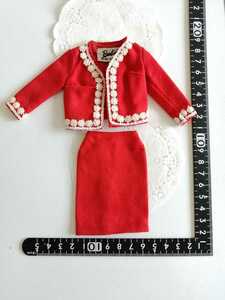 Barbie #2631 Vintage No Color Jacket Tight Skirt Red Flower Embroidery Lace Doll Outfit