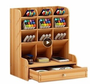cjx42★ wooden desk organizer multifunctional DIY pen holder box desktop storage rack