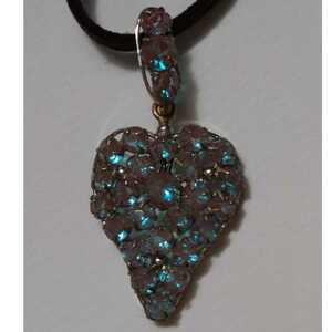 Antique France Melay Saffillet 3D Heart Pave Setting Silver Plating Pendant Top Necklace Silver