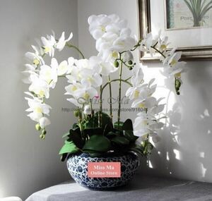 Free Shipping Large White White Phalaenopsis 6+3 Leaves Art Flower Large Art Flower Large Art Flower Gift Gift Gift Celebration Flowers | S
