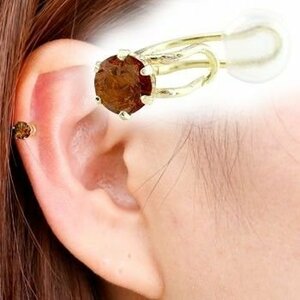 Earring ear cuff ear clip single ear Garnet yellow gold K18 with silicon 18 gold January birthstone One grain ladies free shipping