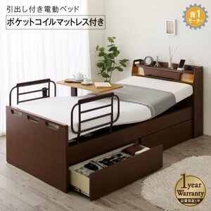 [5593] Electric bed with shelves, lighting, outlets, drawer storage [Luxestorage] With pocket coil mattress [1 Motor] S [Single] (1)