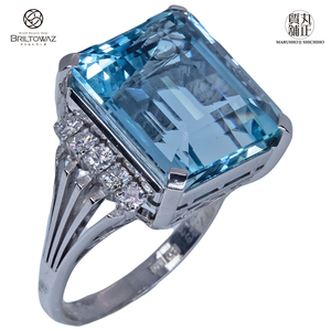PT900 Ring Acwa Marine 17.23ct Diamond 0.42ct Ring Platinum 17 Ladies Jewelry Free Shipping (M210883)