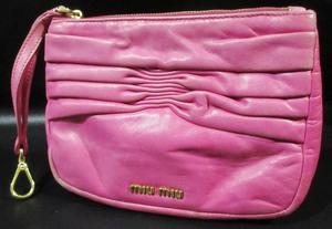 Miu Miu Leather Pleated Pink Luxury Pouch MIUMIU Leather Pouch Cosmetic Pouch Small Multi Case Ladies
