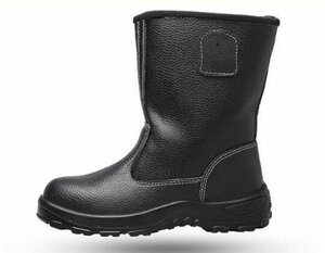 ★ LYW1033 Nail Stepping Prevention Genuine Leather Work Shoes Safety Shoes Steel Core Anti-slip Work Boots Black Size 25.5cm