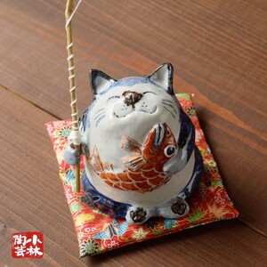 Yakimono Doll Daikoku Neko Made of Pottery
