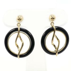 K18YG Earring Onyx Total Weight about 4.3g used beautiful goods Free shipping ☆ 0315