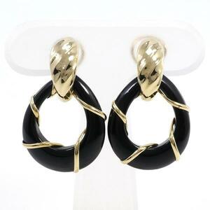 K18YG Earring Onyx Total Weight Approximately 5.1g Used Beauty Free Shipping ☆ 0315