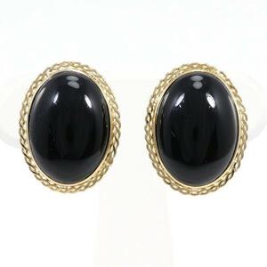 K18YG Earring Onyx Total Weight approx. 6.2g Used beautiful goods Free shipping ☆ 0315