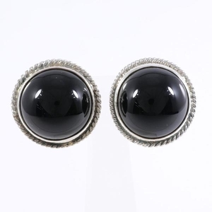Silver earring onyx total weight about 17.2g used beauty goods Free shipping ☆ 0315