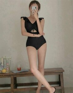 [New work in 2022] Ladies swimsuit slim new conservative vacation Black M