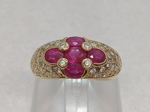 [Price reduction!] [Polished] K18 Natural Ruby 1.56ct (5 stones) Diamond 0.61ct Design Ring Rings available