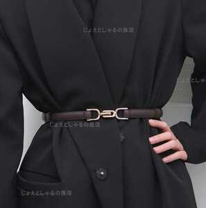 Fine belt ladies width 1.5cm PU leather belt length adjustment brown enamel constricted belt