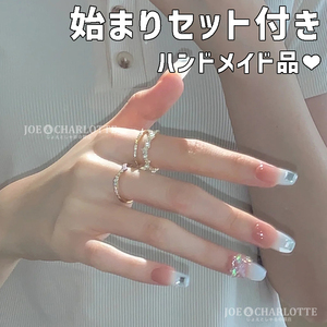 No.37 Gel nail tip fingertip bijou clear ribbon grade pink