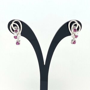 Ruby Design Earrings K14 White Gold Mele Dier earrings WG Ruby Diamond Ladies Used
