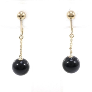 K18YG Earring Onyx Total Weight Approximately 2.4g used beautiful goods Free shipping ☆ 0315