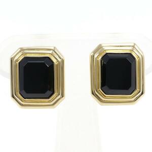 Paula K18YG Earrings Onyx Total Weight about 9.4g used beautiful goods Free shipping ☆ 0315
