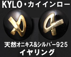 KYLO CHILO CHILO Earrings Natural Onyx 925 Black x Gold Color 2.6cm Width 2.3㎝ 15.9G USED KA-6683