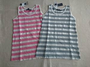 ◎ New with tag ★ GAP KIDS ★ Transparent sequins with summer -like border tank top 120 size matching set pink gray x 100 % white cotton