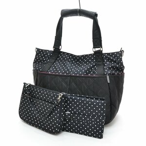 ◇ 452484 at FIRST at Fast Mothers Bag 2WAY Mat Pouch with Polk Nylon Tile Quilting Tote Ladies Black