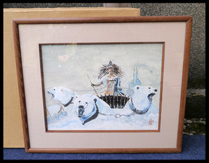[Umi -fired] Inscription of Falcon: Hayashi Water Color Painting White Bear and Painting F6 Color Paper