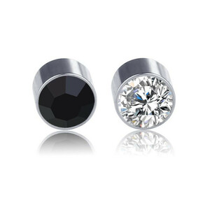 Stainless steel unisex unisex holes No needed magnet piercing cubic zirconia black stone earrings for both ears
