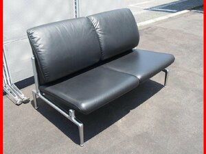★ Good Okamura Seisakusho Okamura OKAMURA Luxury Lobby Chair 2 -seat Black genthemous leather