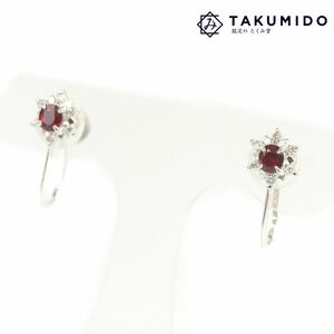 Ruby earring platinum PT900 Ruby 0.4ct Diamond D0.2CT D0.17ct Total weight approximately 2.2g Accessory jewelry used a 269855