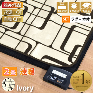 Hot carpet set rug main body far infrared rays 2 tatami antibacterial deodorant mite about 185 × 185cm Manufacturer 1 year warranty Automatic geometric pattern ivory Mobius