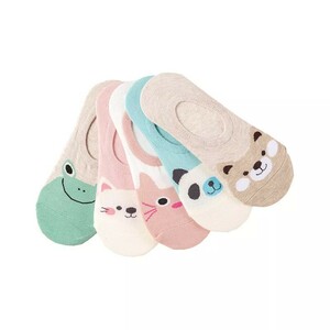 [Special selection] &lt;SET &gt;&gt; Women's Candy Color Bent Ventilation Socks, Animal Pattern, 5 Pairs