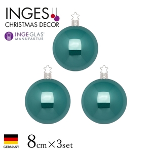 [100391] Christmas tree decorative ornament INGE-GLAS MANUFAKTUR ball lagoon (emerald) pearl 8cm 3 pieces