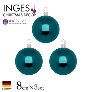 [100393] Christmas tree decorative ornament INGE-GLAS MANUFAKTUR Ball Dark Emerald Shiny 8cm 3 pieces